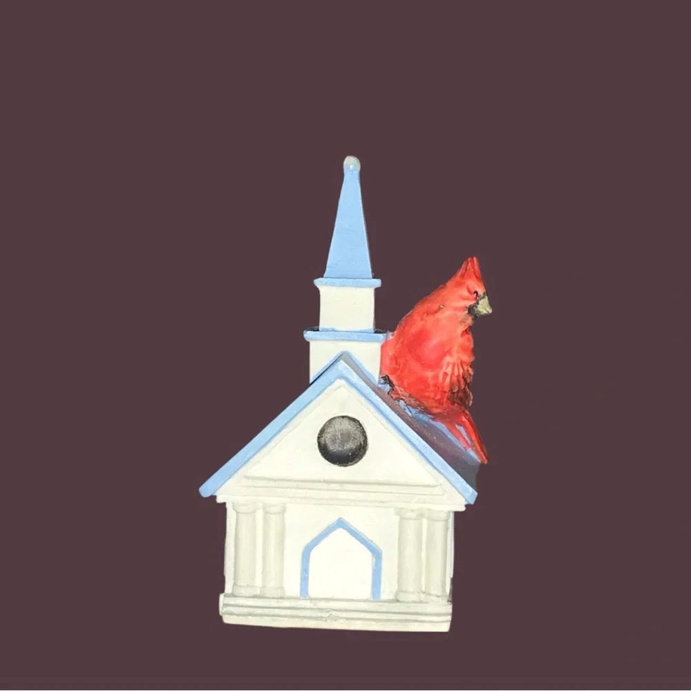 Vintage 1994 Red Cardinal Bird Decorative Figurine Thimble On A Birdhouse